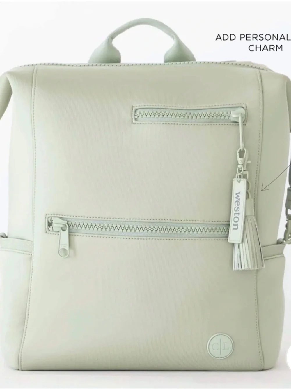 Caden Lane Sage Green Diaper Backpack with Tassel Detail